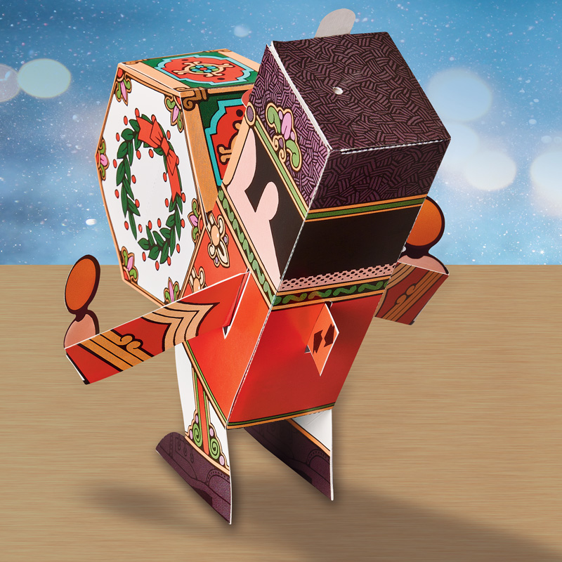 Drummer Boy Holiday Pop Up Christmas Card Ornament - Back View