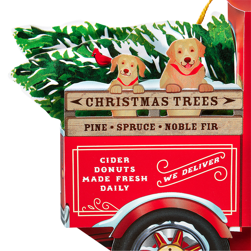 Tree Delivery Pickup Truck Pop-Up Christmas Card Ornament - Image 2