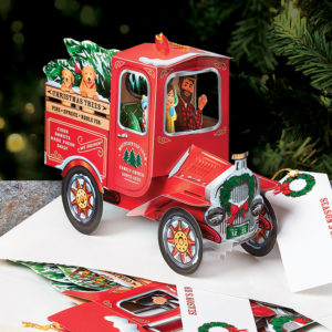 Tree Delivery Pickup Truck Pop-Up Christmas Card Ornament