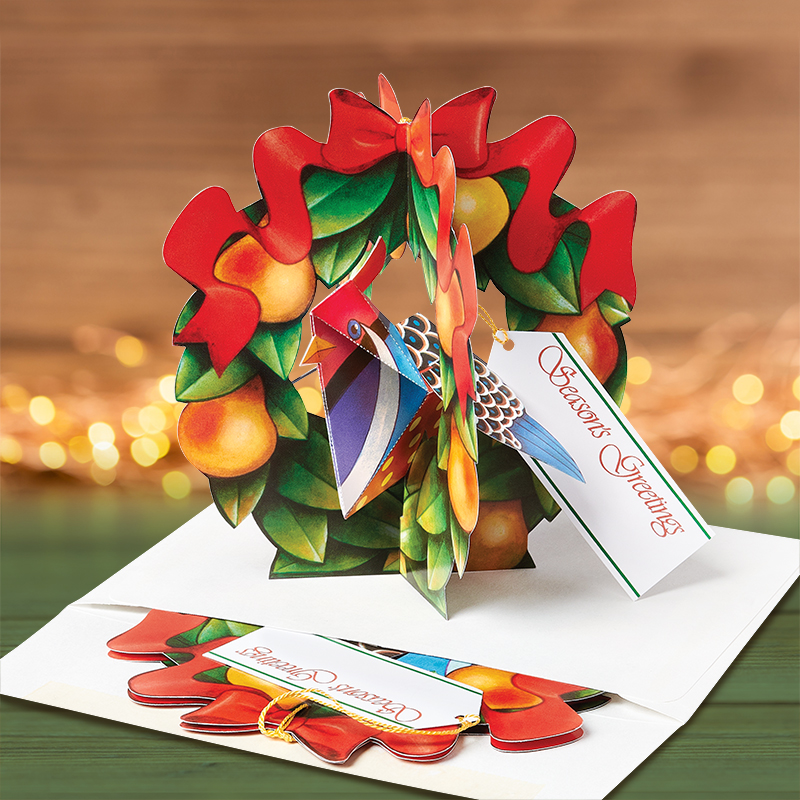 “Partridge In A Pear Wreath” Pop-Up Christmas Card Ornament