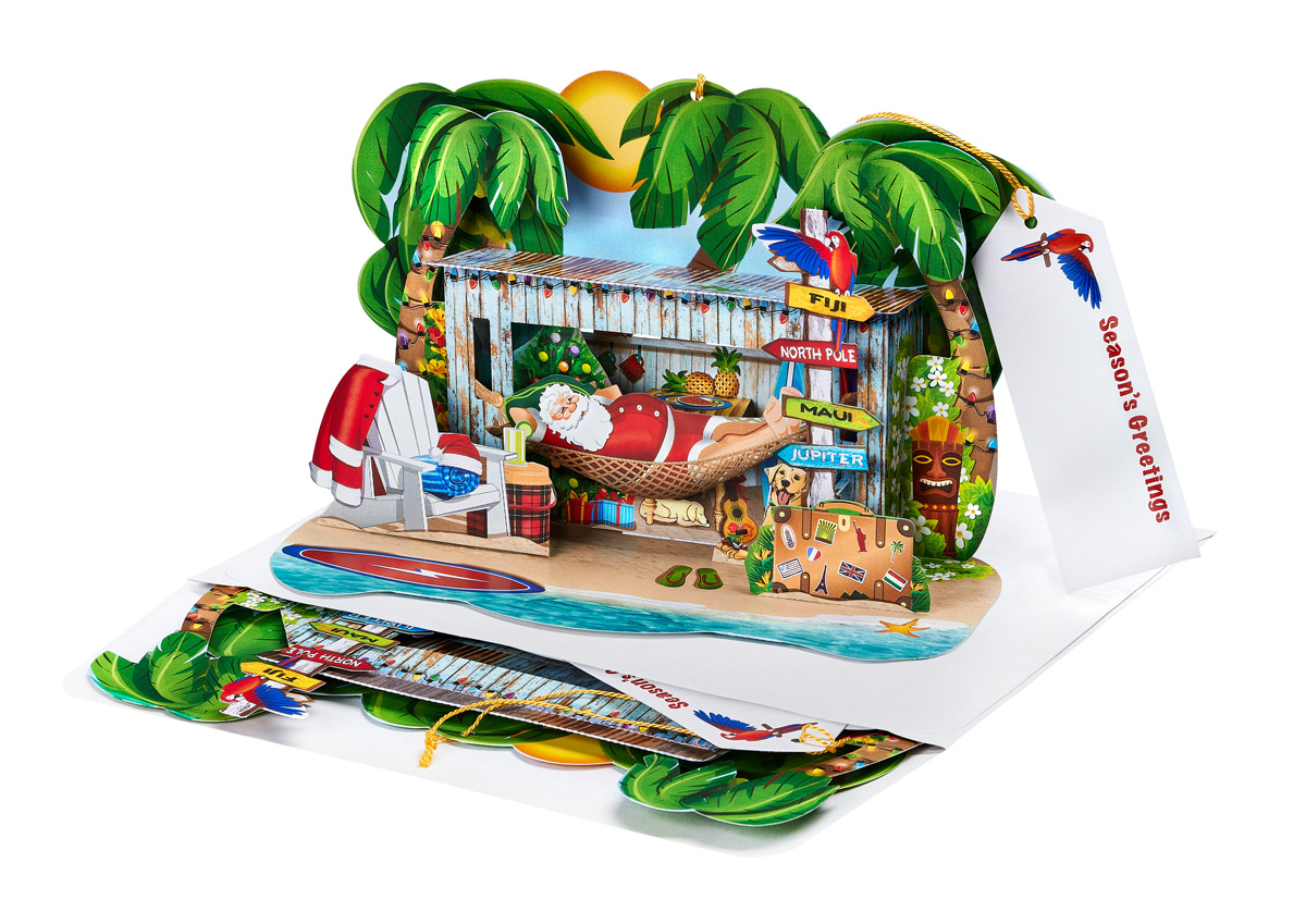 'Santa's Surf Shack' Pop-Up Christmas Card Ornament - Image 3