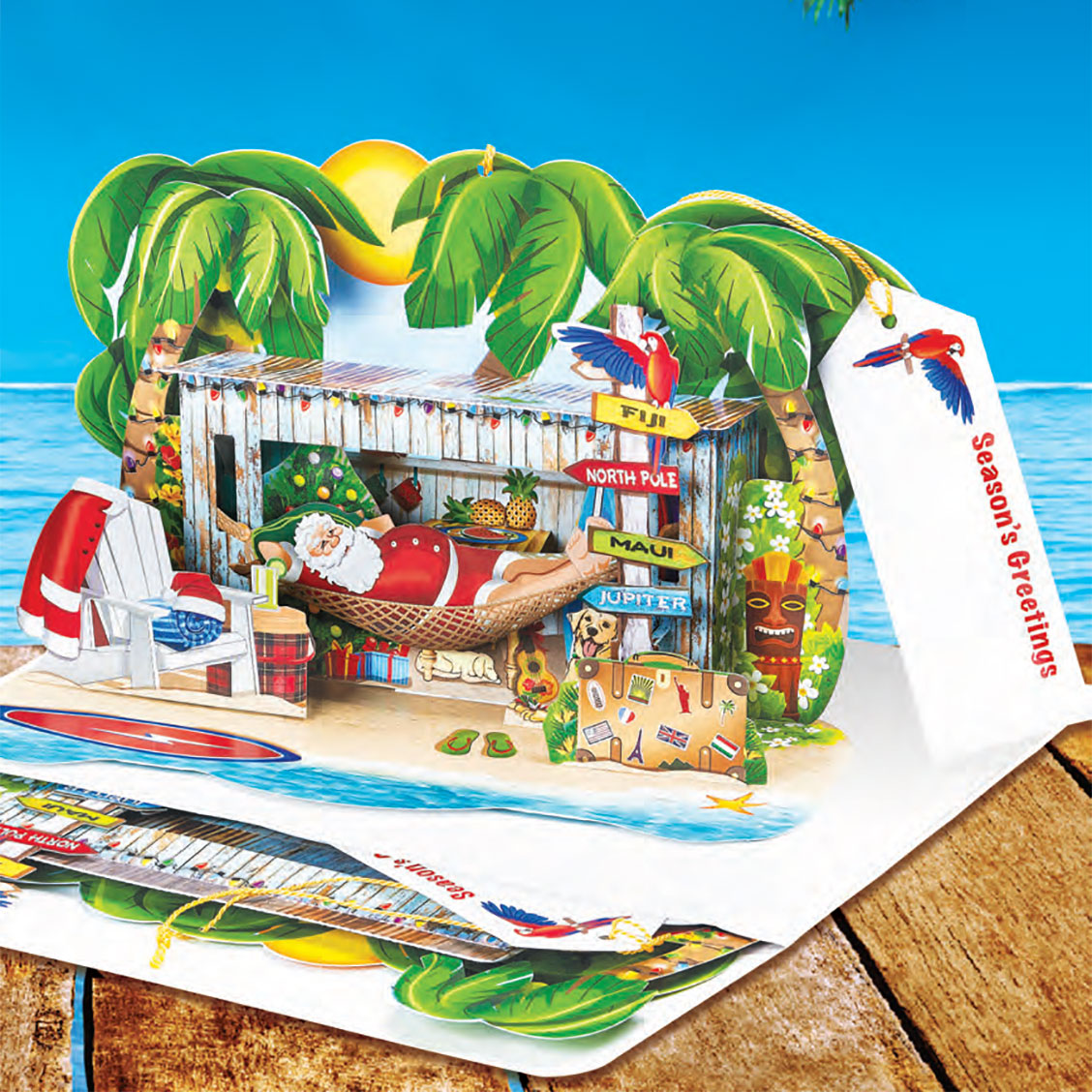 'Santa's Surf Shack' Pop-Up Christmas Card Ornament