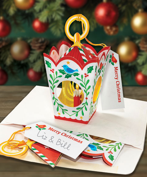 'White Christmas Lantern' Pop-Up Christmas Card Ornament - Image 4