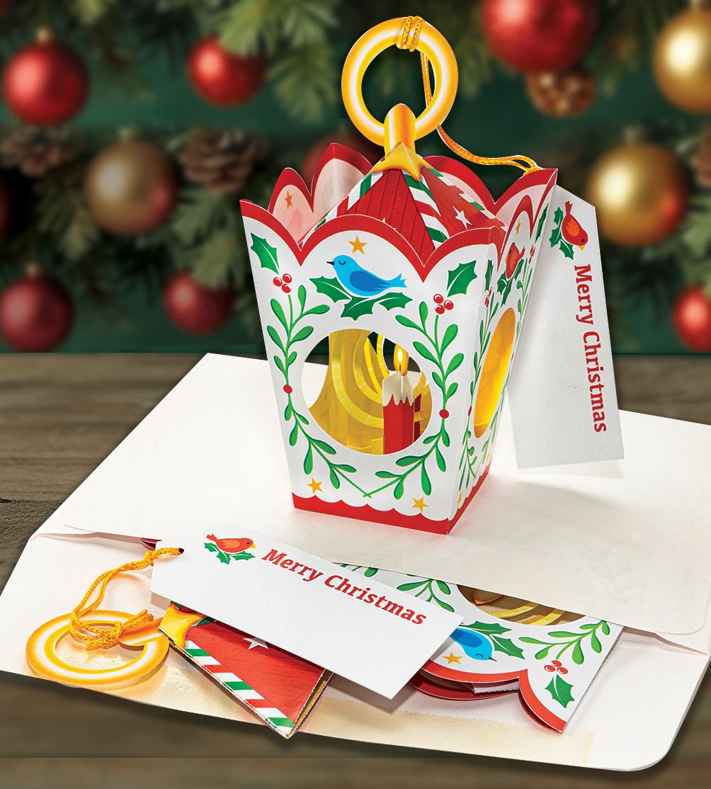'White Christmas Lantern' Pop-Up Christmas Card Ornament - Image 3